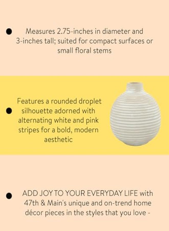 47th & Main Ceramic Vases for Flowers Modern Striped Droplet Small Vase for Home Décor, 2.75" Diameter x 3" Tall, White - Image 3